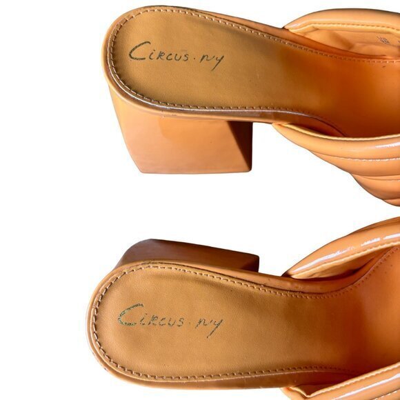 Circus NY Orange Platform Slides Patent Leather Chunky Heel Padded Tops Size 9 - Picture 7 of 10